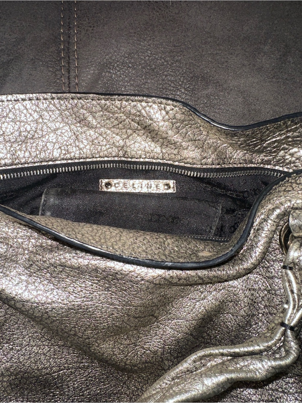 Celine Metallic Pewter Pebbled Leather Shoulder Bag - Picture 2 of 5